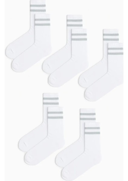 5'li Havlu Taban (Tabanı Kalın) Boğazı Lastik Örgülü Triko Dikişsiz Tenis Çorabı