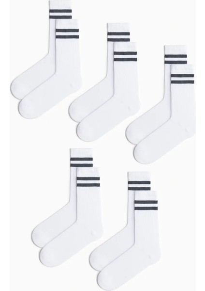 5'li Havlu Taban (Tabanı Kalın) Boğazı Lastik Örgülü Triko Dikişsiz Tenis Çorabı