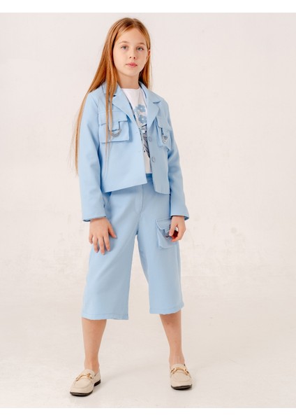 Kız Çocuk D Tokalı Ceket T-Shirt Ikili Takım 1903