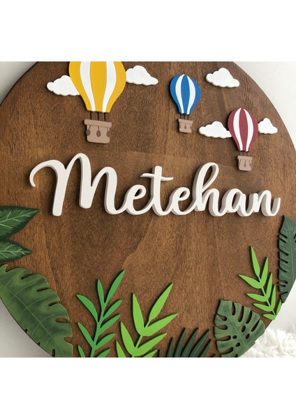 Isme Özel Hediyelik, Uçan Balon ve Yaprak Temalı Ahşap Bebek Hastane Kapı Süsü modelleri