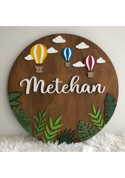 Isme Özel Hediyelik, Uçan Balon ve Yaprak Temalı Ahşap Bebek Hastane Kapı Süsü fırsatları