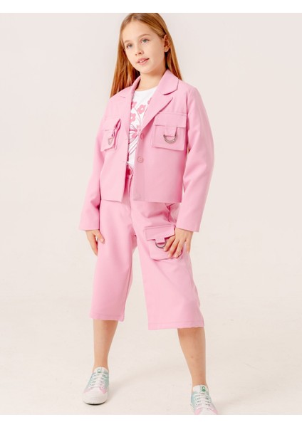 Kız Çocuk D Tokalı Ceket T-Shirt Ikili Takım 1903