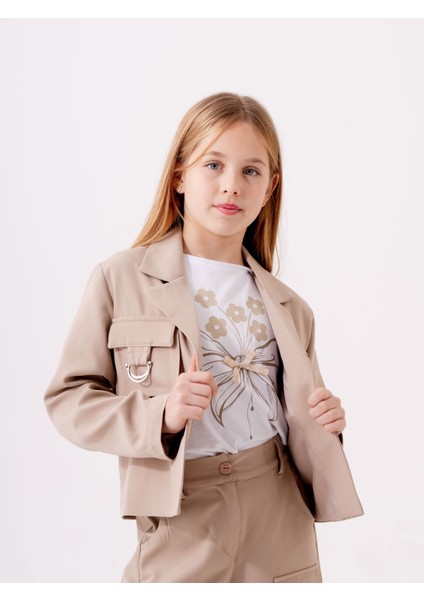 Kız Çocuk D Tokalı Ceket T-Shirt Ikili Takım 1903