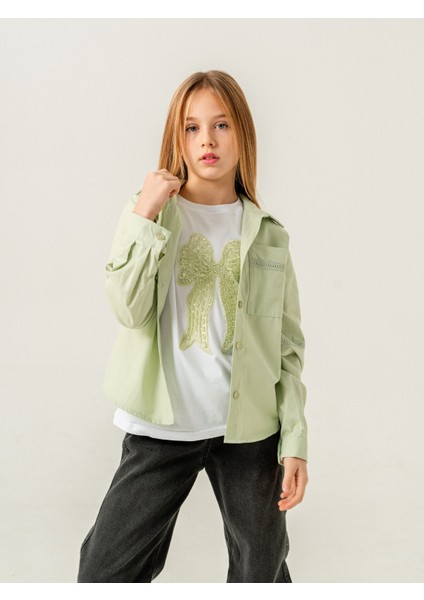 Kız Çocuk Cep Dantelli Gömlek T-Shirt Ikili Takım 1803 fiyatları