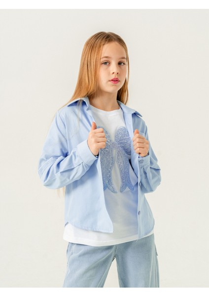 Kız Çocuk Cep Dantelli Gömlek T-Shirt Ikili Takım 1803 fiyatları