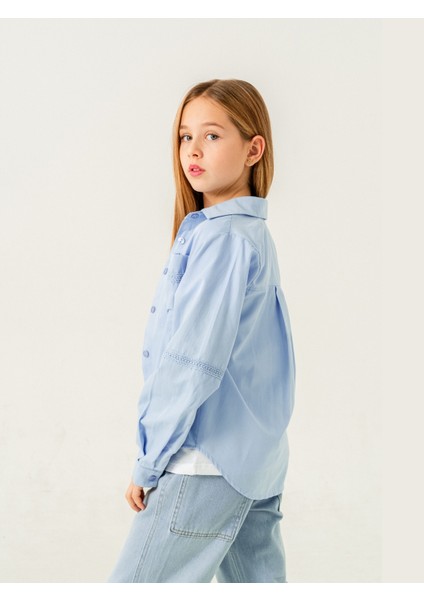 Kız Çocuk Cep Dantelli Gömlek T-Shirt Ikili Takım 1803 modelleri