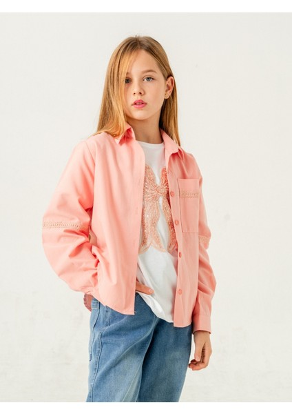 Kız Çocuk Cep Dantelli Gömlek T-Shirt Ikili Takım 1803 modelleri