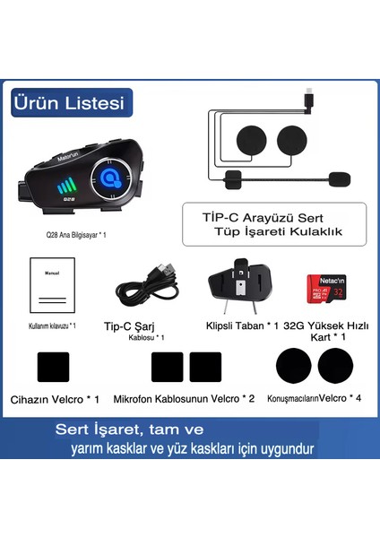 Q28 Kameralı İntercom Motorcu-Motosiklet Kask Kulaklığı