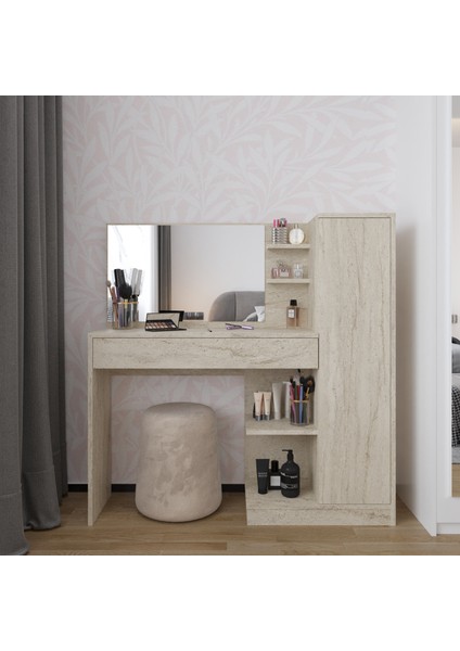 Florissa Makyaj Masası, 1 Çekmeceli, Dolaplı, Aynalı