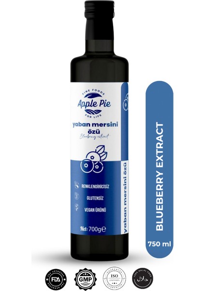Applepiefoods Yaban Mersini Özü 700 gr , Doğal , Katkısız ( Analizli ) , Soğuk Sıkım , Blueberry Extract
