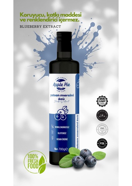 Applepiefoods Yaban Mersini Özü 700 gr , Doğal , Katkısız ( Analizli ) , Soğuk Sıkım , Blueberry Extract fiyatları