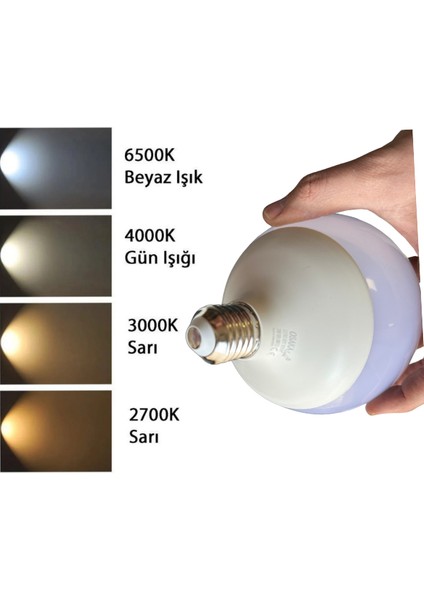 (3 Adet) 20W (120W) 3000K (Sarı Işık) E27 Duylu (Kalın Duy) Glop LED Ampul