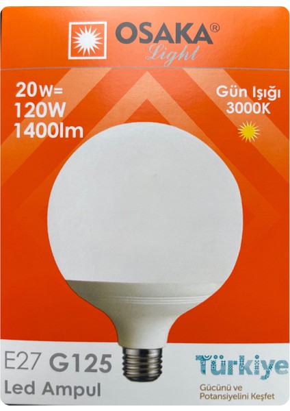 (6 Adet) 20W (120W) 3000K (Sarı Işık) E27 Duylu (Kalın Duy) Glop LED Ampul