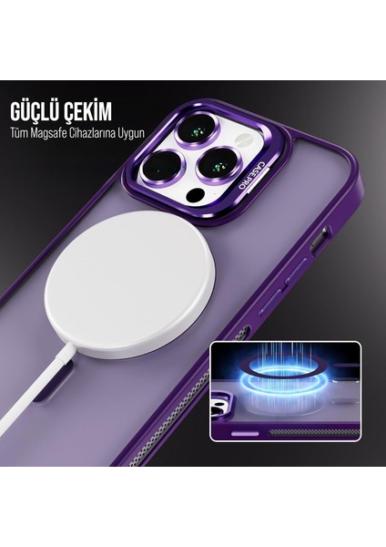 iPhone 14 Pro Max Kılıf Stantlı Kılıf Lens Korumalı Kılıf Mat Magsafe Özellikli Kılıf - Derin Mor