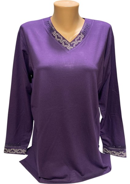 Rahat Kesim V Yaka Anne Kadın Penye Bluz