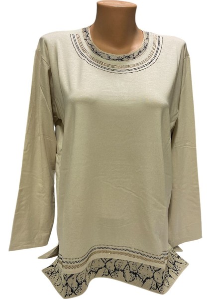 Rahat Kesim Yuvarlak Yaka Taş Işlemeli Kadın Anne Penye Bluz fiyatları