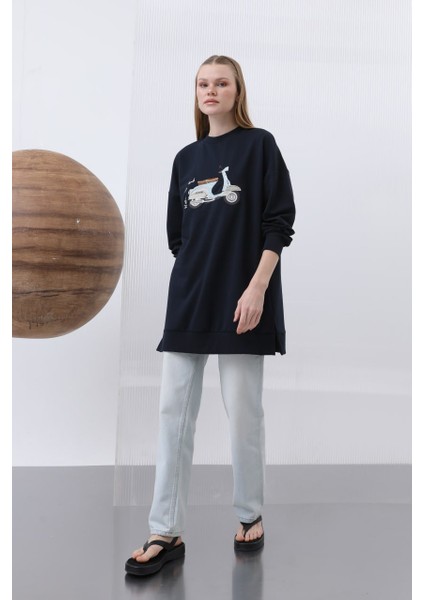 10636 Puane Iki Iplik Kumaş Scooter Nakış Detaylı Tesettür Sweatshirt fiyatları