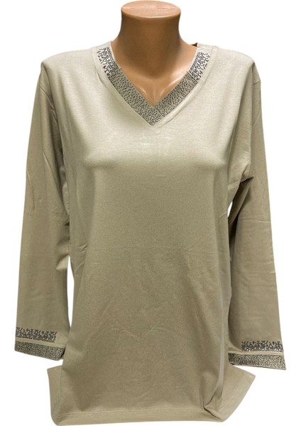 Rahat Kesim V Yaka Anne Kadın Penye Bluz