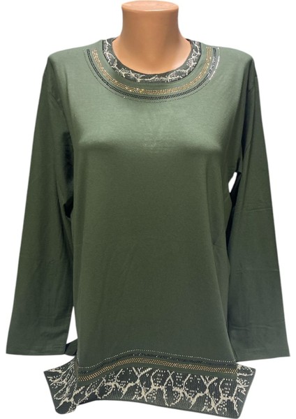 Rahat Kesim Yuvarlak Yaka Taş Işlemeli Kadın Anne Penye Bluz fiyatları