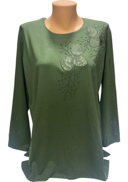 Rahat Kesim Yuvarlak Yaka Kol Işlemeli Anne Kadın Penye Bluz modelleri