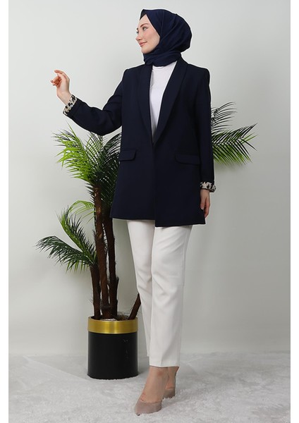 Leopar Astarlı Ceket Lacivert