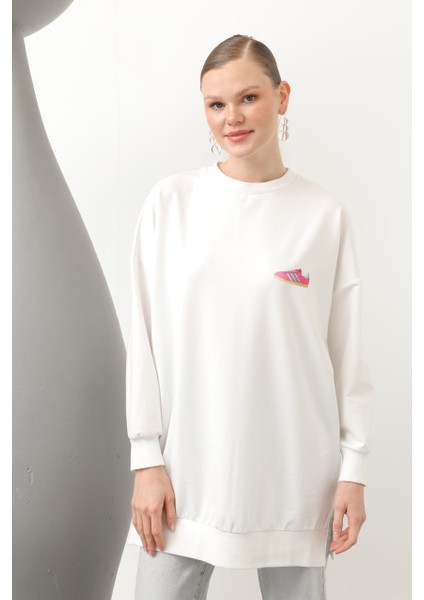 20614 Puane Iki Iplik Kumaş Ayakkabı Baskılı Tesettür Sweatshirt