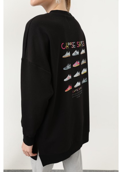 20614 Puane Iki Iplik Kumaş Ayakkabı Baskılı Tesettür Sweatshirt