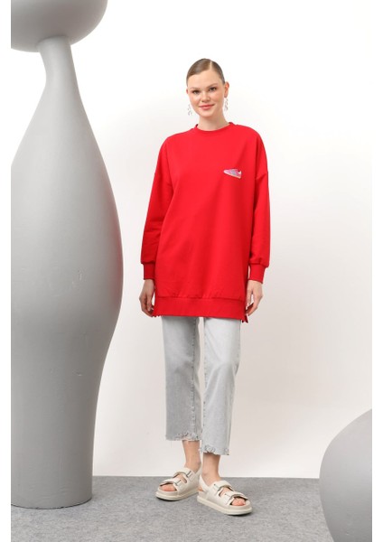 20614 Puane Iki Iplik Kumaş Ayakkabı Baskılı Tesettür Sweatshirt