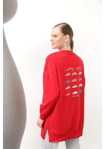 20614 Puane Iki Iplik Kumaş Ayakkabı Baskılı Tesettür Sweatshirt