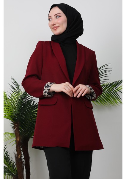 Leopar Astarlı Ceket Bordo