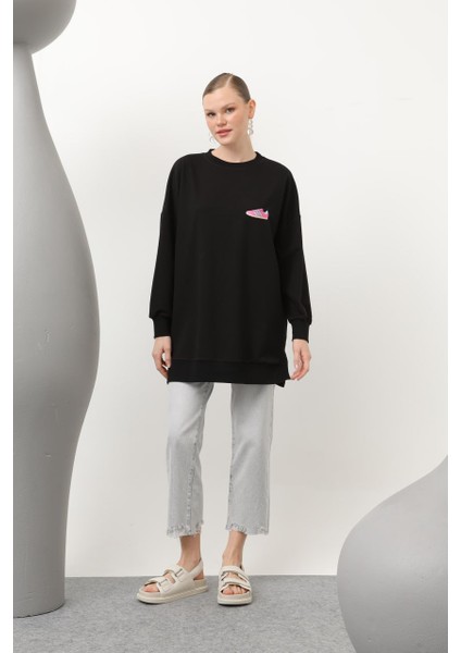 20614 Puane Iki Iplik Kumaş Ayakkabı Baskılı Tesettür Sweatshirt