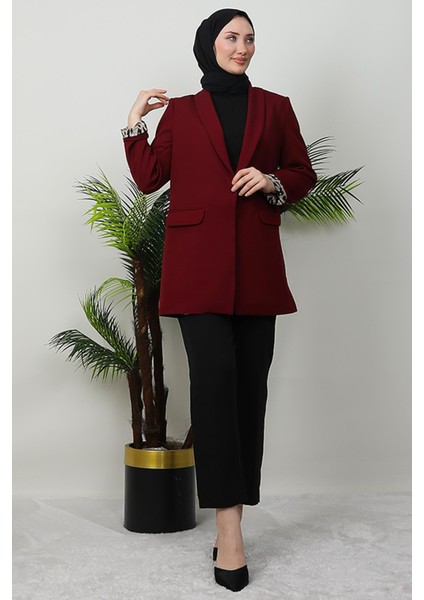 Leopar Astarlı Ceket Bordo