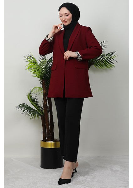 Leopar Astarlı Ceket Bordo fırsatları