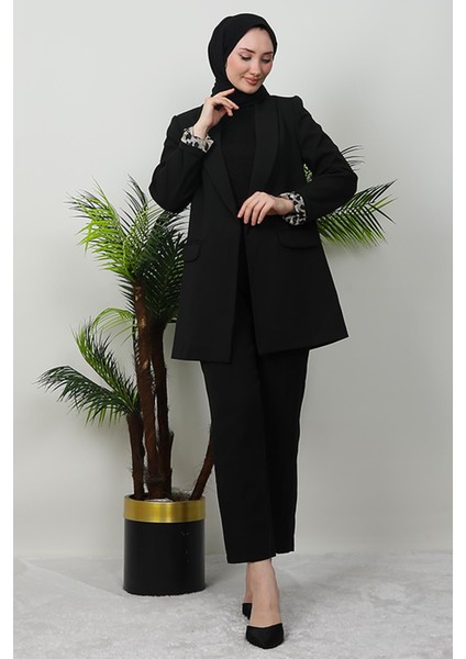 Leopar Astarlı Ceket Siyah fırsatları