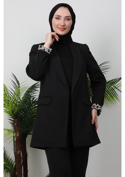 Leopar Astarlı Ceket Siyah indirimleri