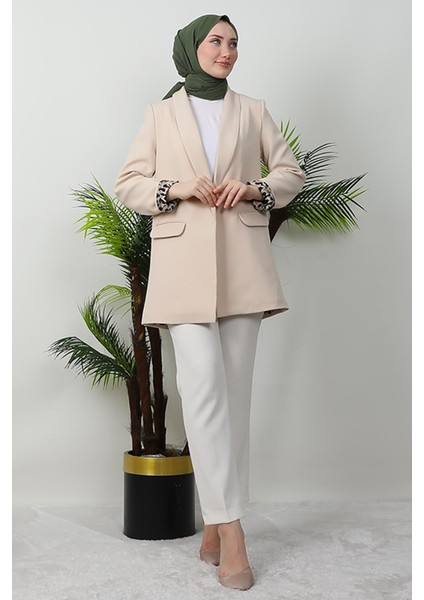 Leopar Astarlı Ceket Krem modelleri