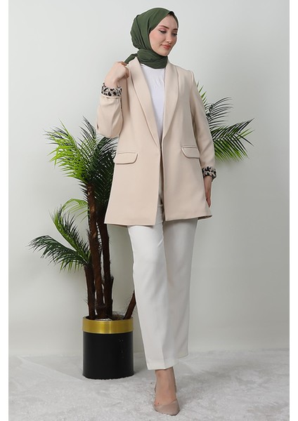 Leopar Astarlı Ceket Krem fırsatları