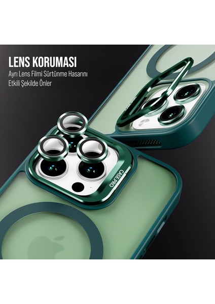 iPhone 14 Pro Max Kılıf Stantlı Kılıf Lens Korumalı Kılıf Mat Magsafe Özellikli Kılıf - Koyu Yeşil