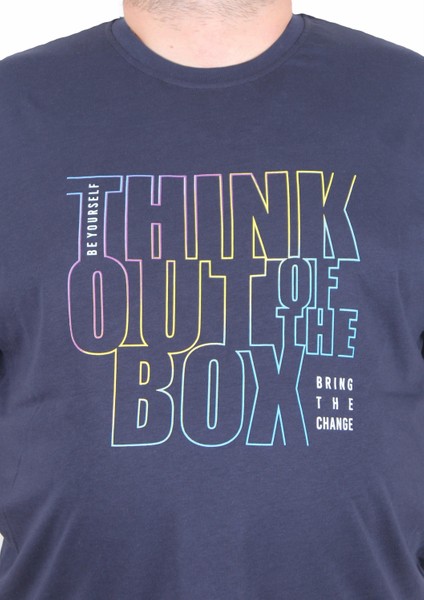 Erkek Büyük Beden Sıfır Yaka Tişört Think Out Box 25163 Lacıvert modelleri