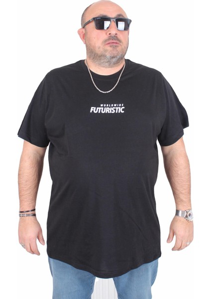 Erkek Büyük Beden Sıfır Yaka Tişört Urban 25142 Sıyah