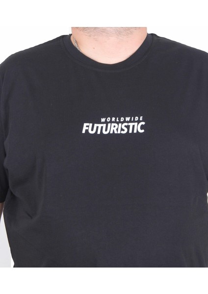 Erkek Büyük Beden Sıfır Yaka Tişört Urban 25142 Sıyah modelleri