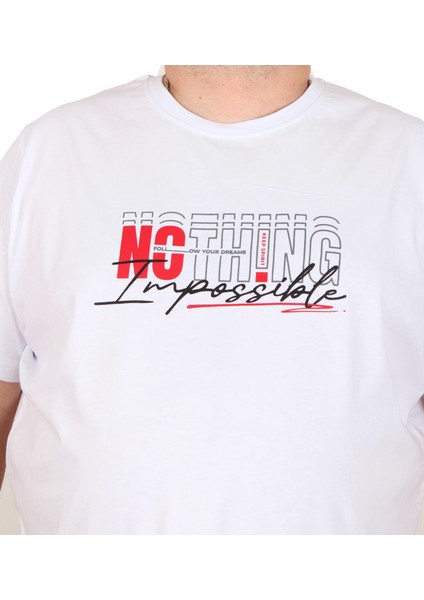 Erkek Büyük Beden Sıfır Yaka Tişört Impossible 25169 Beyaz fiyatları