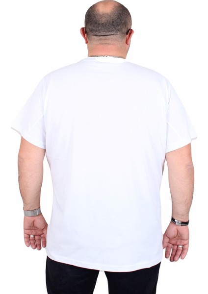 Erkek Büyük Beden Sıfır Yaka Tişört Impossible 25169 Beyaz modelleri