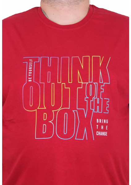 Erkek Büyük Beden Sıfır Yaka Tişört Think Out Box 25163 Bordo fiyatları