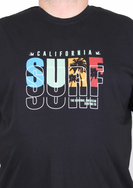 Erkek Büyük Beden Sıfır Yaka Tişört Surf 25144 Sıyah fiyatları