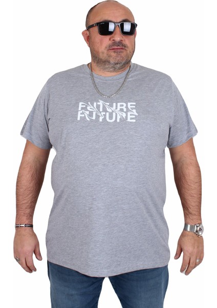 Erkek Büyük Beden Sıfır Yaka Tişört The Future 25138 Grı Melanj