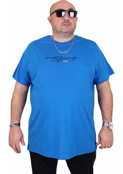 Erkek Büyük Beden Sıfır Yaka Tişört Nothing 25173 Saks