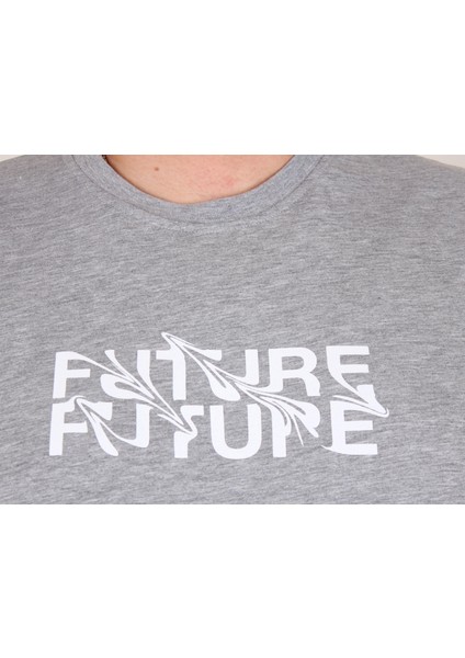 Erkek Büyük Beden Sıfır Yaka Tişört The Future 25138 Grı Melanj