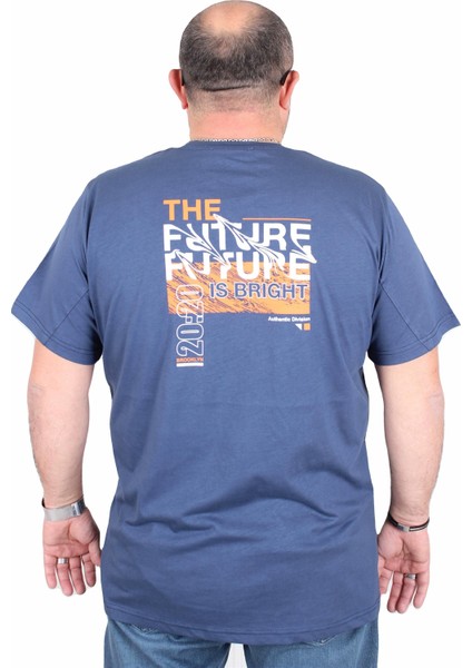 Erkek Büyük Beden Sıfır Yaka Tişört The Future 25138 Indıgo fiyatları