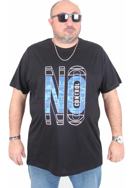 Erkek Büyük Beden Sıfır Yaka Tişört No Control 25172 Sıyah